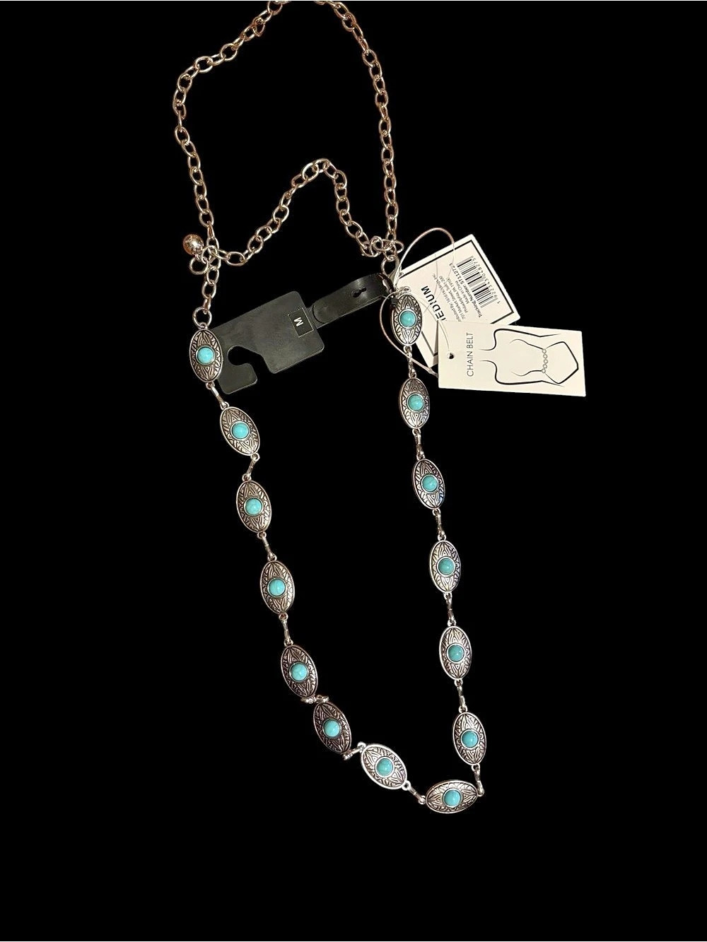Turquoise Chain Belt in Silver Medium NWT